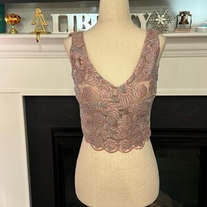 Roza Kosmidou Athens Hand-Embroidered Sheer Lace Crop Top – No Size (Approx S/M)